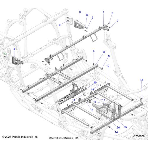 An Image of a Genuine Polaris Parts Schematic Diagram showing the schematic - CHASSIS: MOUNTING AND BRACKETS - 2025 POLARIS RZR PRO R 4 ULTIMATE