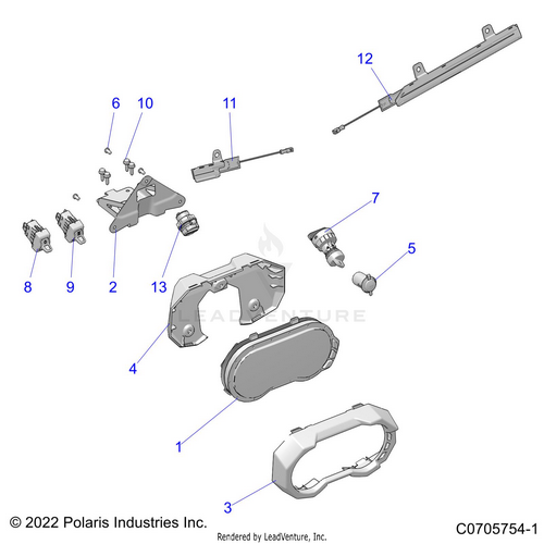 An Image of a Genuine Polaris Parts Schematic Diagram showing the schematic - ELECTRICAL: DASH INSTRUMENTS AND CONTROLS - 2022 POLARIS RZR PRO XP PREMIUM