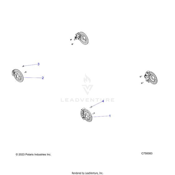 An Image of a Genuine Polaris Parts Schematic Diagram showing the schematic - BRAKES: CALIPER MOUNTING AND ROTORS - 2025 POLARIS RZR PRO R FACTORY ARMORED LE ULTIMATE