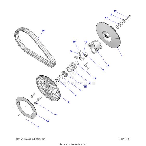 An Image of a Genuine Polaris Parts Schematic Diagram showing the schematic - DRIVE TRAIN: SECONDARY CLUTCH - 2022 POLARIS RZR PRO XP 4 PREMIUM EVAP