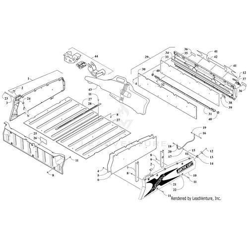 Exploded diagram of vehicle body parts, featuring Arctic Cat OEM parts such as the Side Panel - Inner by Arctic Cat, with side panels, floor pan, doors, and hardware components labeled to match a detailed parts list.
