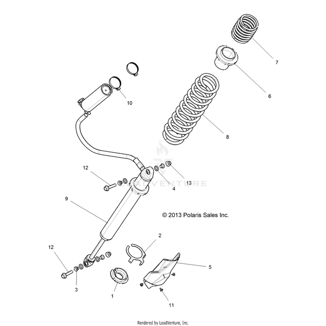 An Image of a Genuine Polaris Parts Schematic Diagram showing the schematic - SUSPENSION: REAR SHOCK MOUNTING - 2016 POLARIS RZR XP 4 1000