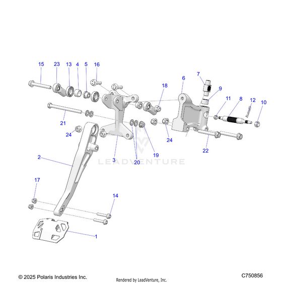 An Image of a Genuine Polaris Parts Schematic Diagram showing the schematic - BRAKES: PEDAL - 2025 POLARIS RZR PRO R RACE