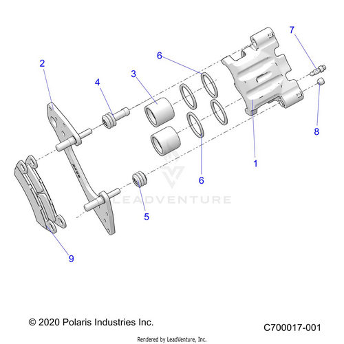 An Image of a Genuine Polaris Parts Schematic Diagram showing the schematic - BRAKES: FRONT CALIPER - 2021 POLARIS RZR S 4 1000