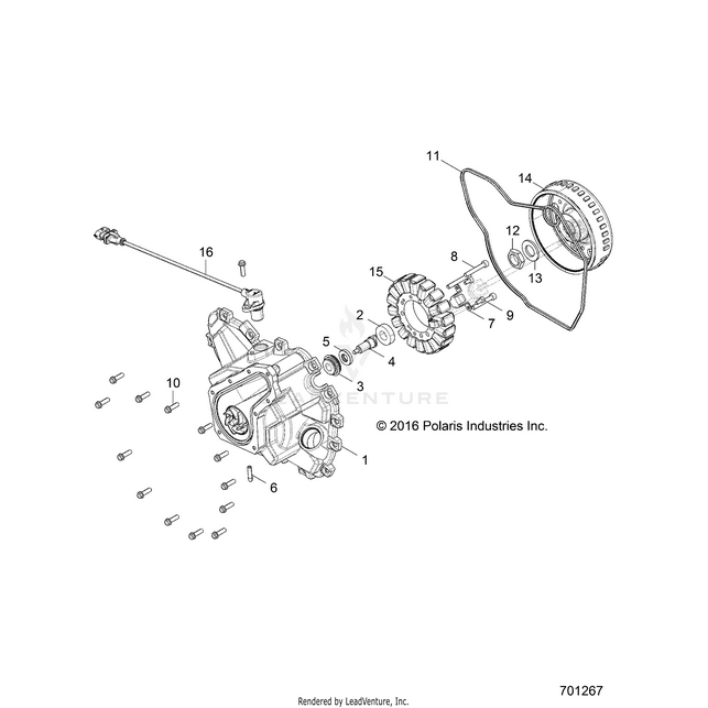 An Image of a Genuine Polaris Parts Schematic Diagram showing the schematic - ENGINE: STATOR COVER AND FLYWHEEL - 2018 POLARIS RZR 570 EPS