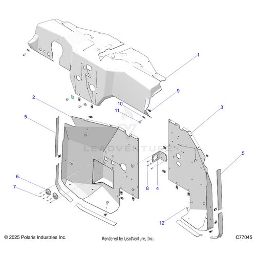 An Image of a Genuine Polaris Parts Schematic Diagram showing the schematic - BODY: DASH AND FRONT PANELS - 2025 POLARIS RZR PRO R RACE