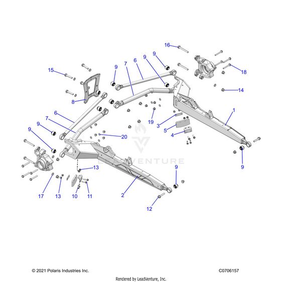 An Image of a Genuine Polaris Parts Schematic Diagram showing the schematic - SUSPENSION: REAR CONTROL ARMS - 2022 POLARIS RZR PRO XP 4 SPORT EVAP