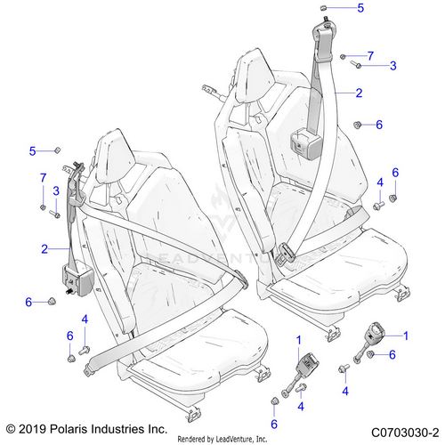 An Image of a Genuine Polaris Parts Schematic Diagram showing the schematic - BODY: SEAT BELT MOUNTING REAR STANDARD - 2020 POLARIS RZR PRO XP 4