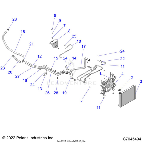 An Image of a Genuine Polaris Parts Schematic Diagram showing the schematic - ENGINE: COOLING SYSTEM - 2025 POLARIS RZR 900 TRAIL SPORT
