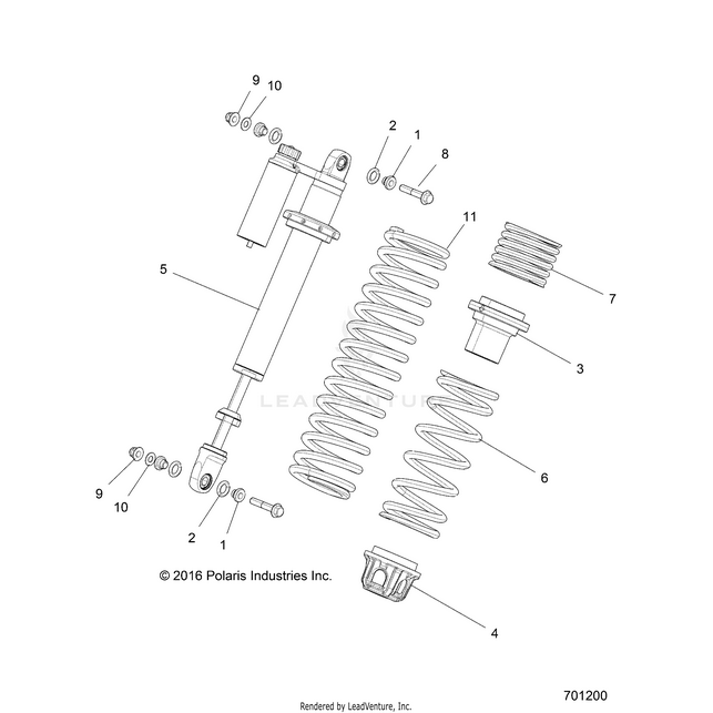An Image of a Genuine Polaris Parts Schematic Diagram showing the schematic - SUSPENSION: FRONT SHOCK MOUNTING - 2017 POLARIS RZR XP 1000