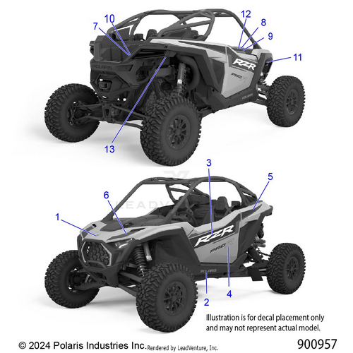 An Image of a Genuine Polaris Parts Schematic Diagram showing the schematic - BODY: DECALS GRAPHIC - 2025 POLARIS RZR PRO R SPORT