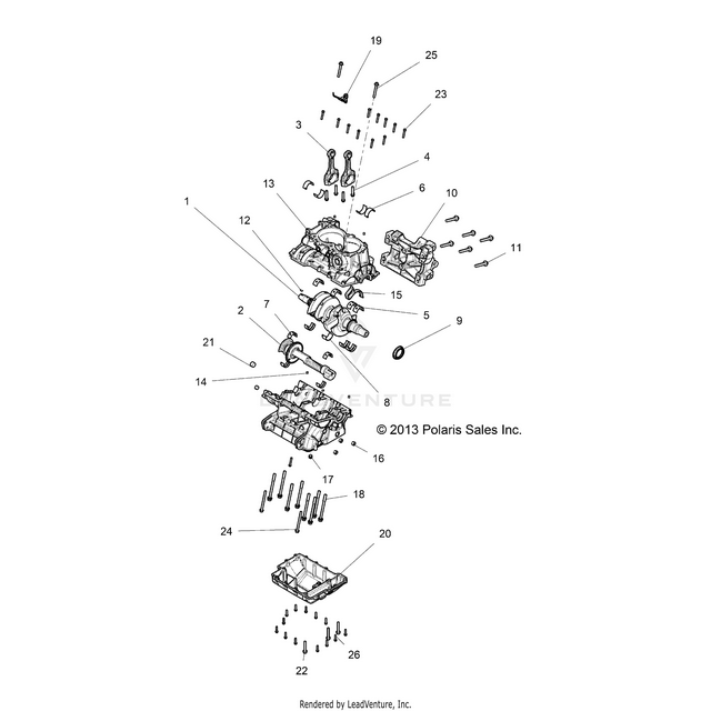An Image of a Genuine Polaris Parts Schematic Diagram showing the schematic - ENGINE: CRANKCASE AND CRANKSHAFT - 2018 POLARIS RZR S 1000 EPS