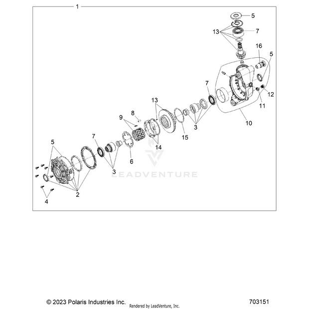 An Image of a Genuine Polaris Parts Schematic Diagram showing the schematic - DRIVE TRAIN: FRONT GEARCASE - 2025 POLARIS RZR XP 1000 PREMIUM