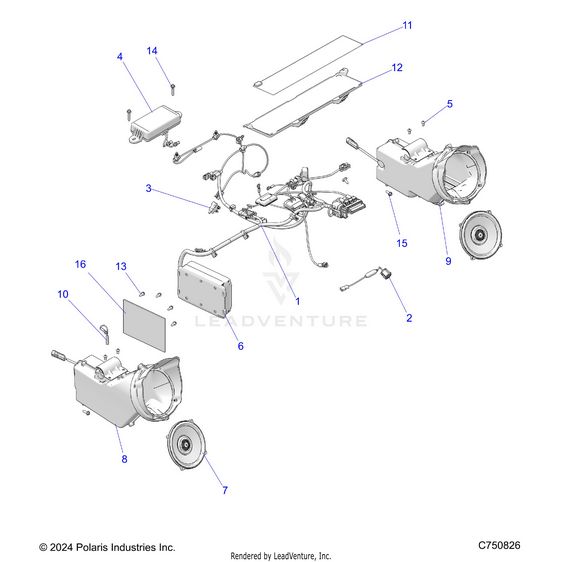 An Image of a Genuine Polaris Parts Schematic Diagram showing the schematic - ELECTRICAL: AUDIO RIDE COMMAND - 2024 POLARIS RZR XP 1000 ULTIMATE
