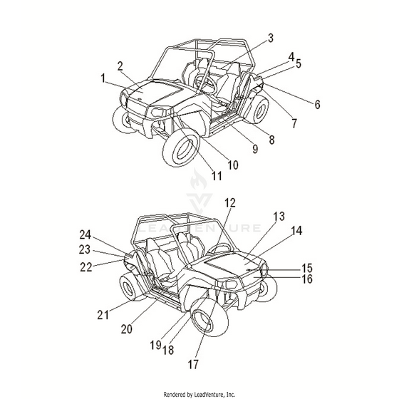 An Image of a Genuine Polaris Parts Schematic Diagram showing the schematic - BODY: DECALS - 2018 POLARIS RZR 170
