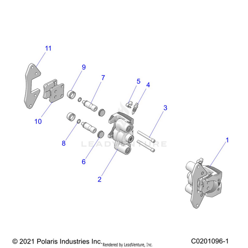An Image of a Genuine Polaris Parts Schematic Diagram showing the schematic - BRAKES: CALIPER FRONT - 2026 POLARIS RZR 200 MD