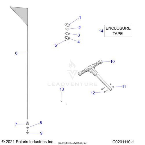 An Image of a Genuine Polaris Parts Schematic Diagram showing the schematic - BODY: FLAG BEACON and PASS HANDLE - 2023 POLARIS RZR 200 EVAP