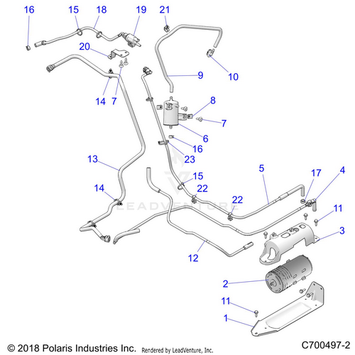 An Image of a Genuine Polaris Parts Schematic Diagram showing the schematic - BODY: FUEL LINES EVAP - 2021 POLARIS RZR TRAIL S 1000 EPS