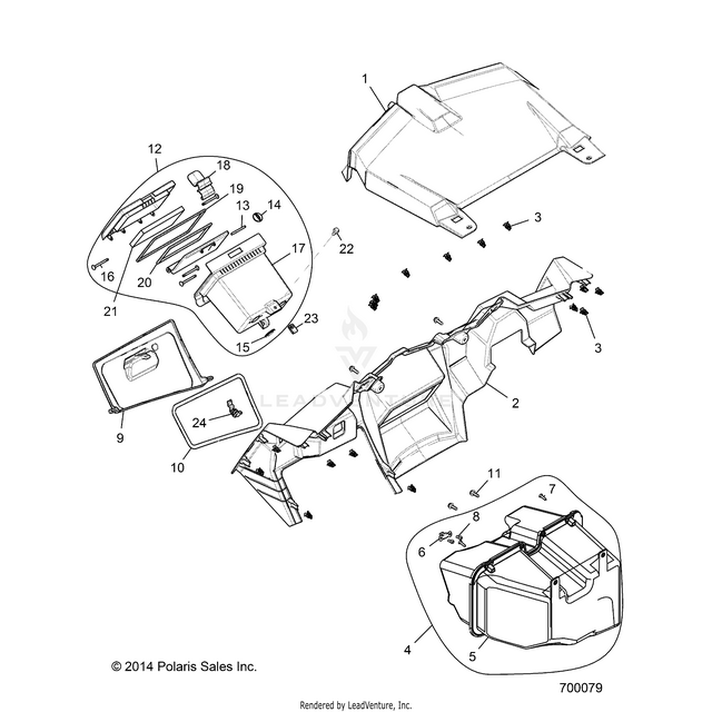 An Image of a Genuine Polaris Parts Schematic Diagram showing the schematic - BODY: DASH AND GLOVEBOX - 2015 POLARIS RZR XP 4 1000