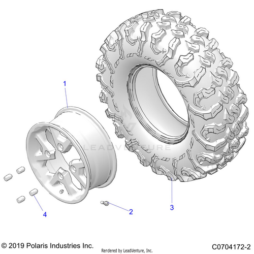 An Image of a Genuine Polaris Parts Schematic Diagram showing the schematic - WHEELS: FRONT - 2020 POLARIS RZR PRO XP 4