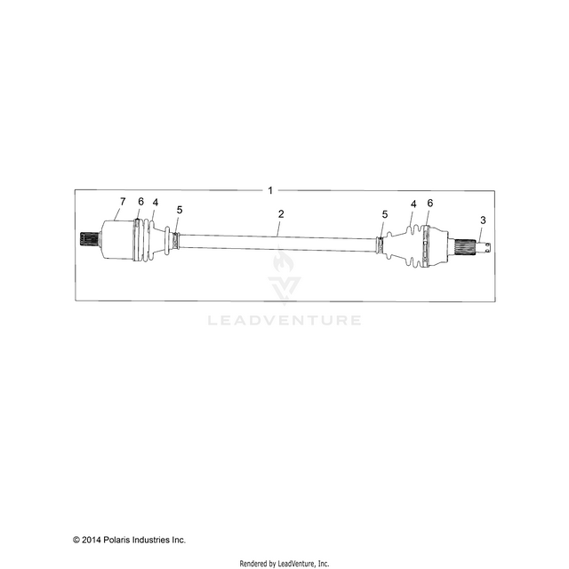 An Image of a Genuine Polaris Parts Schematic Diagram showing the schematic - DRIVE TRAIN: FRONT HALF SHAFT - 2015 POLARIS RZR XP 4 1000