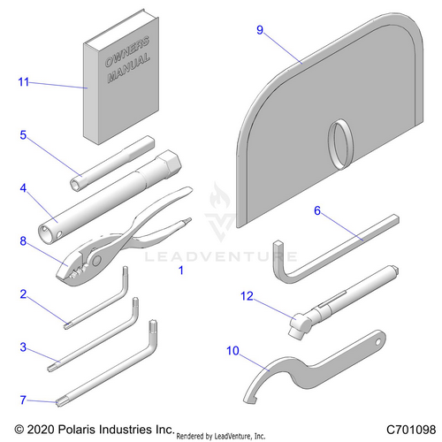An Image of a Genuine Polaris Parts Schematic Diagram showing the schematic - REFERENCES: OWNERS MANUAL AND TOOL KIT - 2020 POLARIS RZR 900 EPS RIDE COMMAND