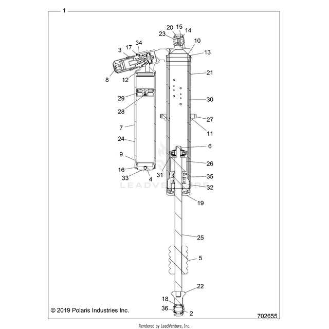 An Image of a Genuine Polaris Parts Schematic Diagram showing the schematic - SUSPENSION: REAR SHOCK INTERNALS - 2020 POLARIS RZR TURBO S 4