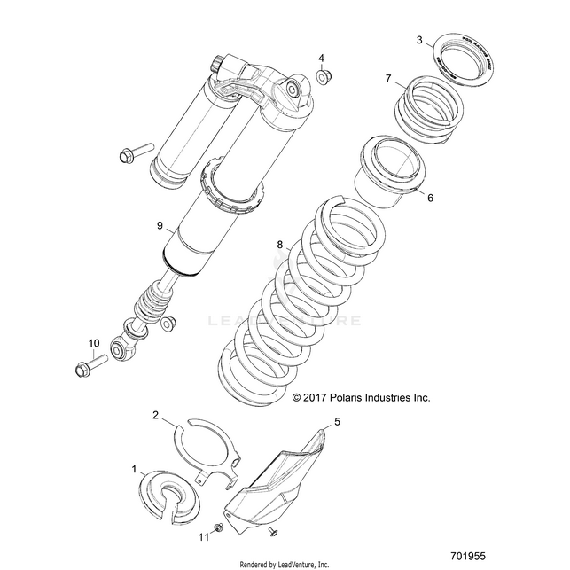 An Image of a Genuine Polaris Parts Schematic Diagram showing the schematic - SUSPENSION: REAR SHOCK MOUNTING - 2018 POLARIS RZR XP 4 TURBO