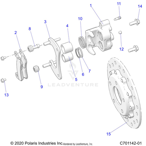 An Image of a Genuine Polaris Parts Schematic Diagram showing the schematic - BRAKES: CALIPER REAR - 2022 POLARIS RZR TURBO R SPORT