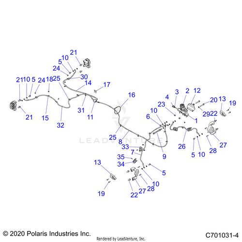 An Image of a Genuine Polaris Parts Schematic Diagram showing the schematic - BRAKES: BRAKE LINES AND MASTER CYLINDER - 2026 POLARIS RZR 900 TRAIL S SPORT