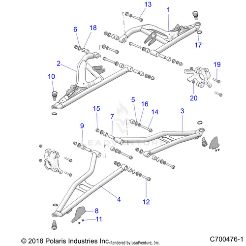 An Image of a Genuine Polaris Parts Schematic Diagram showing the schematic - SUSPENSION: FRONT CONTROL ARMS - 2019 POLARIS RZR XP TURBO S VELOCITY