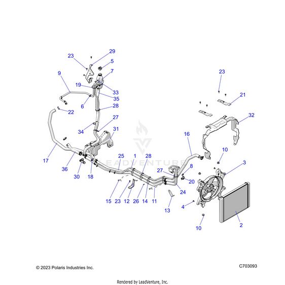 An Image of a Genuine Polaris Parts Schematic Diagram showing the schematic - ENGINE: COOLING SYSTEM - 2024 POLARIS RZR XP 4 1000 PREMIUM