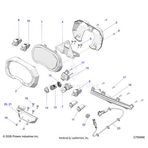 An Image of a Genuine Polaris Parts Schematic Diagram showing the schematic - ELECTRICAL: DASH INSTRUMENTS CONTROLS & LIGHTING - 2026 POLARIS RZR PRO R LE