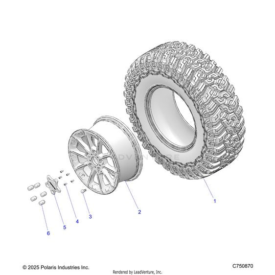 An Image of a Genuine Polaris Parts Schematic Diagram showing the schematic - WHEELS: FRONT/REAR - 2026 POLARIS RZR PRO S ULTIMATE