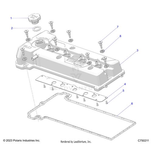 An Image of a Genuine Polaris Parts Schematic Diagram showing the schematic - ENGINE: VALVE COVER - 2025 POLARIS RZR PRO R 4 FACTORY ARMORED LE ULTIMATE