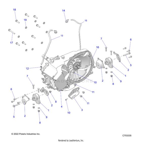 An Image of a Genuine Polaris Parts Schematic Diagram showing the schematic - DRIVE TRAIN: GEARCASE MAIN MOUNTING - 2022 POLARIS RZR PRO R 4 ULTIMATE