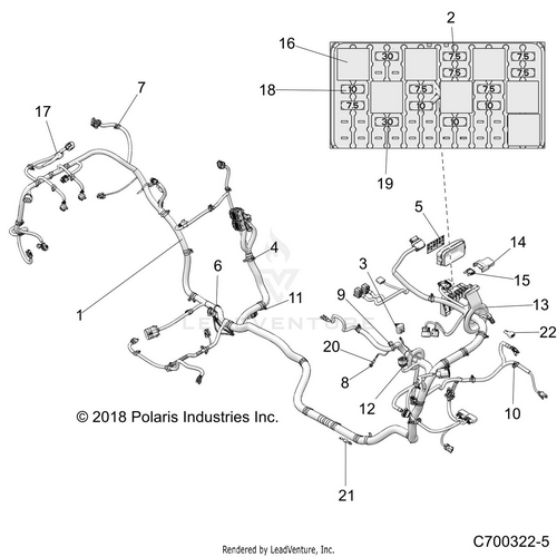 An Image of a Genuine Polaris Parts Schematic Diagram showing the schematic - ELECTRICAL: WIRE HARNESS - 2019 POLARIS RZR XP TURBO