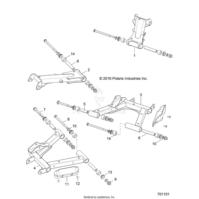An Image of a Genuine Polaris Parts Schematic Diagram showing the schematic - SUSPENSION: REAR CONTROL ARMS - 2019 POLARIS RZR 900/900 EPS