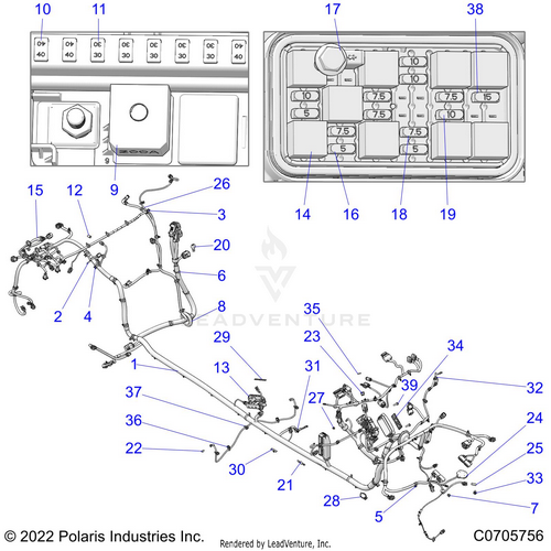 An Image of a Genuine Polaris Parts Schematic Diagram showing the schematic - ELECTRICAL: WIRE HARNESS CHASSIS - 2021 POLARIS RZR PRO XP ULTIMATE EVAP