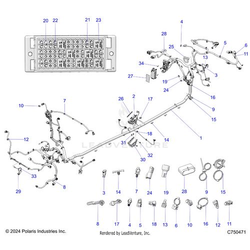 An Image of a Genuine Polaris Parts Schematic Diagram showing the schematic - ELECTRICAL: WIRE HARNESS CHASSIS - 2025 POLARIS RZR PRO S 4 PREMIUM