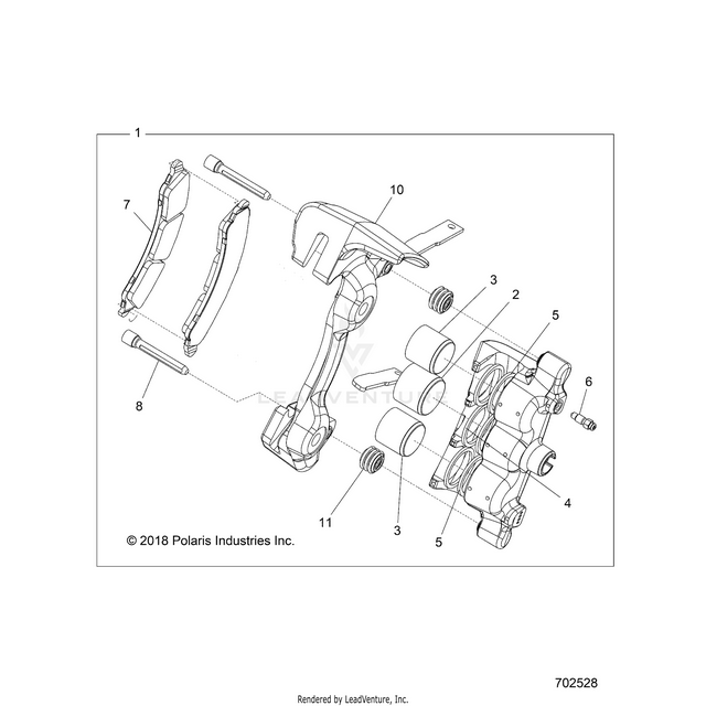 An Image of a Genuine Polaris Parts Schematic Diagram showing the schematic - BRAKES: FRONT CALIPER - 2019 POLARIS RZR XP 4 TURBO S