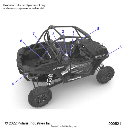An Image of a Genuine Polaris Parts Schematic Diagram showing the schematic - BODY: DECALS - 2023 POLARIS RZR XP 1000 SPORT
