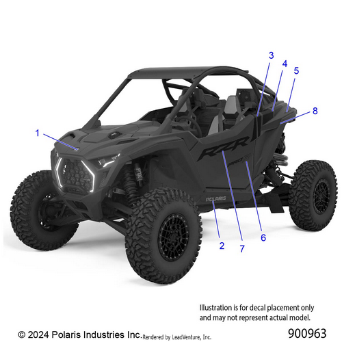 An Image of a Genuine Polaris Parts Schematic Diagram showing the schematic - BODY: DECALS GRAPHICS - 2025 POLARIS RZR PRO R ULTIMATE