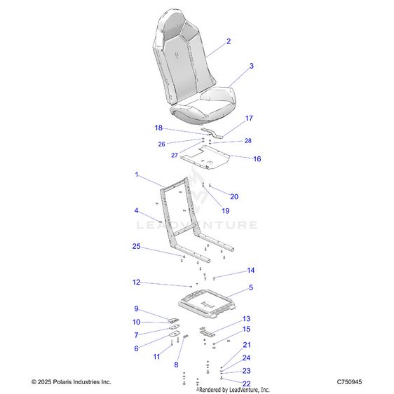 An Image of a Genuine Polaris Parts Schematic Diagram showing the schematic - BODY: SEAT ASM. AND SLIDER - 2023 POLARIS RZR 900 TRAIL