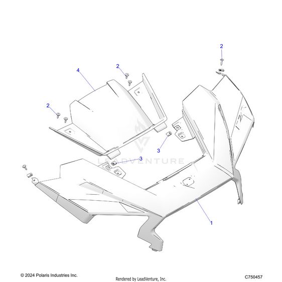 An Image of a Genuine Polaris Parts Schematic Diagram showing the schematic - BODY: HOOD - 2025 POLARIS RZR XP 1000 PREMIUM