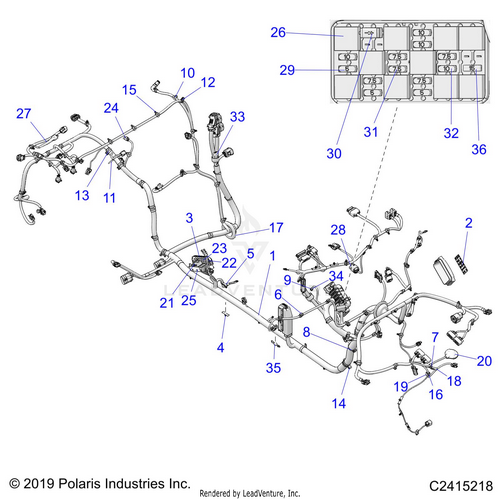 An Image of a Genuine Polaris Parts Schematic Diagram showing the schematic - ELECTRICAL: WIRE & WIRE HARNESS CHASSIS - 2020 POLARIS RZR PRO XP