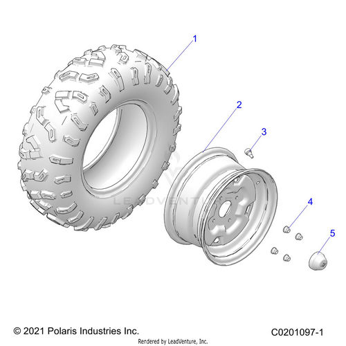 An Image of a Genuine Polaris Parts Schematic Diagram showing the schematic - WHEELS: FRONT - 2022 POLARIS RZR 200