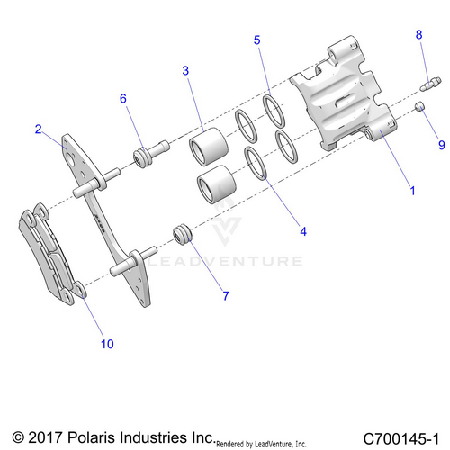 An Image of a Genuine Polaris Parts Schematic Diagram showing the schematic - BRAKES: REAR CALIPER - 2021 POLARIS RZR S 4 1000