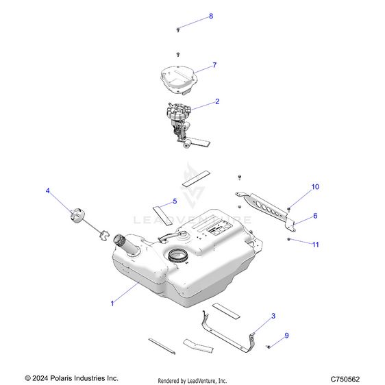 An Image of a Genuine Polaris Parts Schematic Diagram showing the schematic - FUEL: SYSTEM TANK - 2025 POLARIS RZR XP 1000 PREMIUM