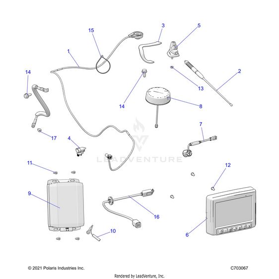 An Image of a Genuine Polaris Parts Schematic Diagram showing the schematic - ELECTRICAL: AUDIO RIDE COMMAND - 2023 POLARIS RZR PRO R 4 LV